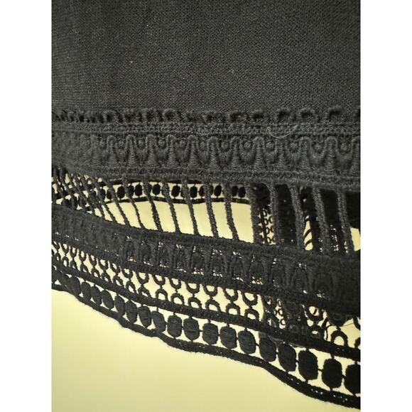 Chico's Size 2, Medium Sheer Black Jacket Tassels Lapel Sleeves Macrame Lace Hem - Picture 3 of 5